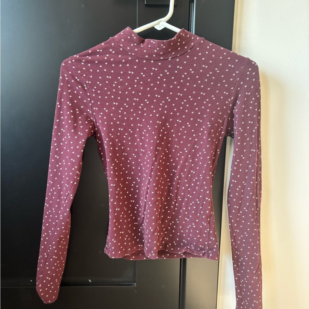 Women's Purple/Maroon Small Flower Polka Dot Long Sleeve Shirt